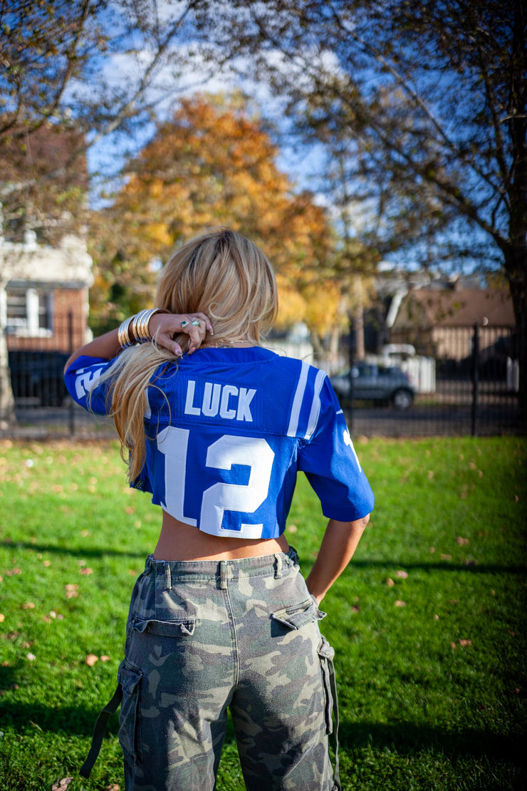 Andrew Luck Indianapolis Colts Blue Women's Cropped Jersey Blue 12 Luck Jersey